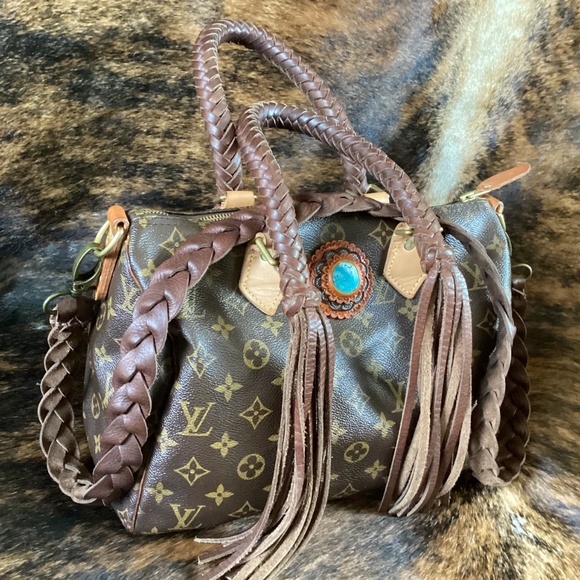 Revamped Vintage Speedy Louis Vuitton Chocolate Braiding Turquoise - Picture 7 of 14